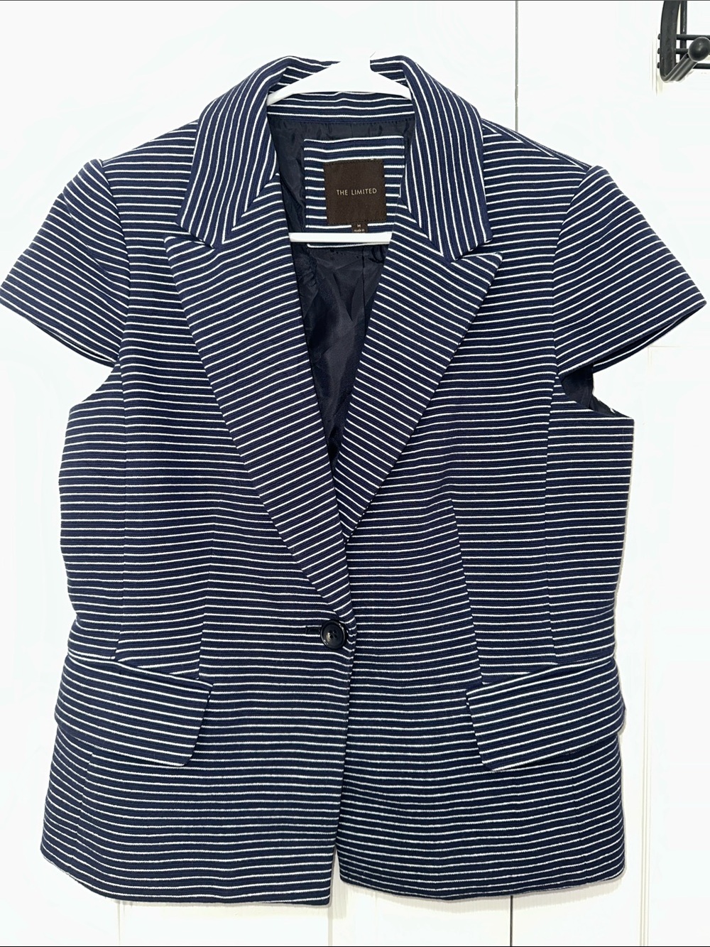 The Limited Navy and White Striped Short-Sleeve Blazer